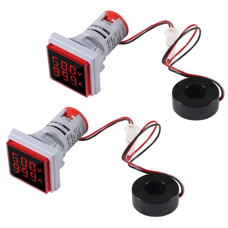 AiTrip 2Pack LED Display Voltmeter, Square Dual Display Voltmeter and Ammeter LED Digital Voltage Gauge AC 60-500V 0-100A Current Meter Indicator - Image 1